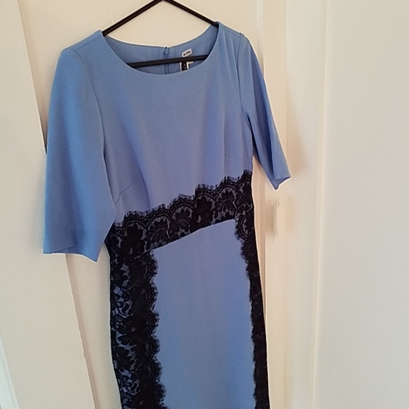 Periwinkle Blue Dress With Black Lace - Picture 4 of 6